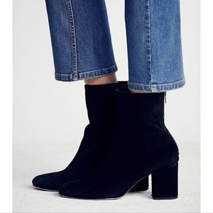 Free People Cecile Ankle Boots 39.5 Black Suede Booties Block Heel Classic
